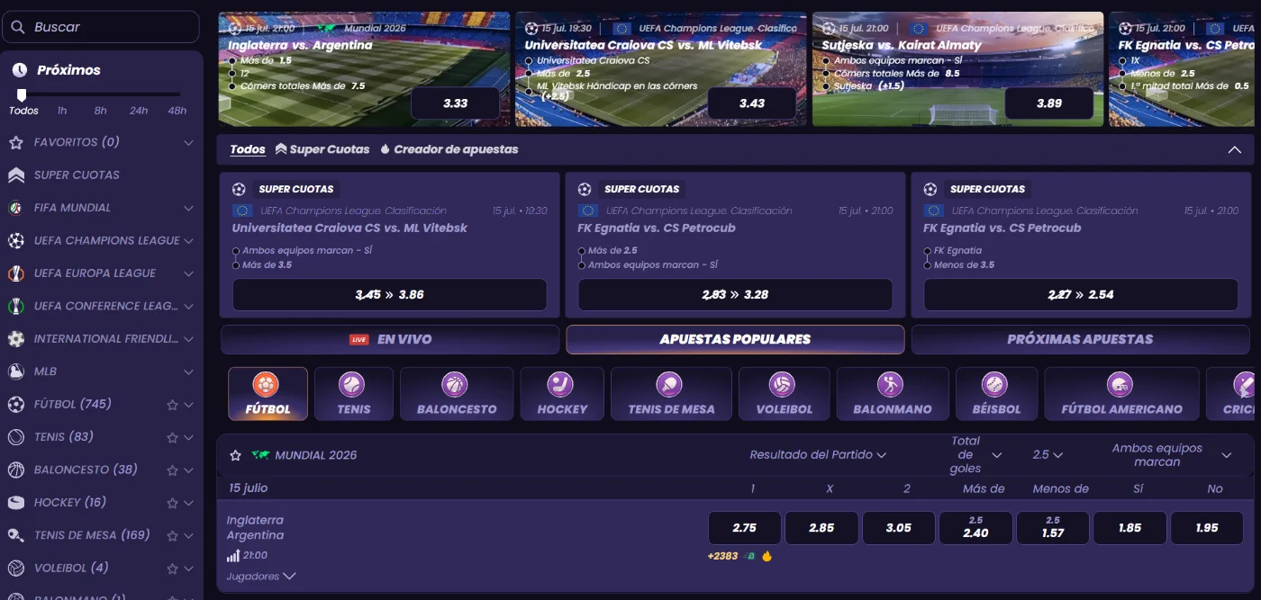 FunBet Casino plataforma de apuestas deportivas con supercuotas, partidos y mercados